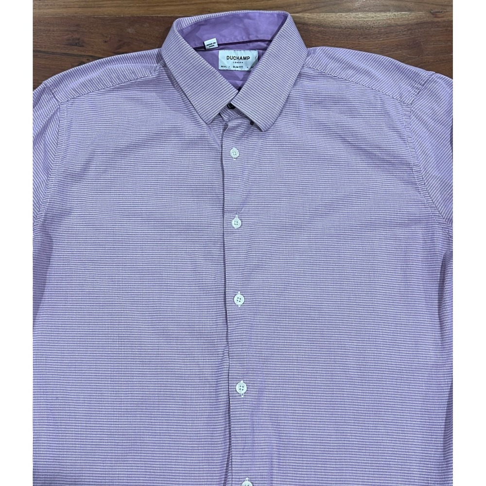 Duchamp London Mens Slim Fit Shirt Purple White Micro Houndstooth Size 16.5 L 42